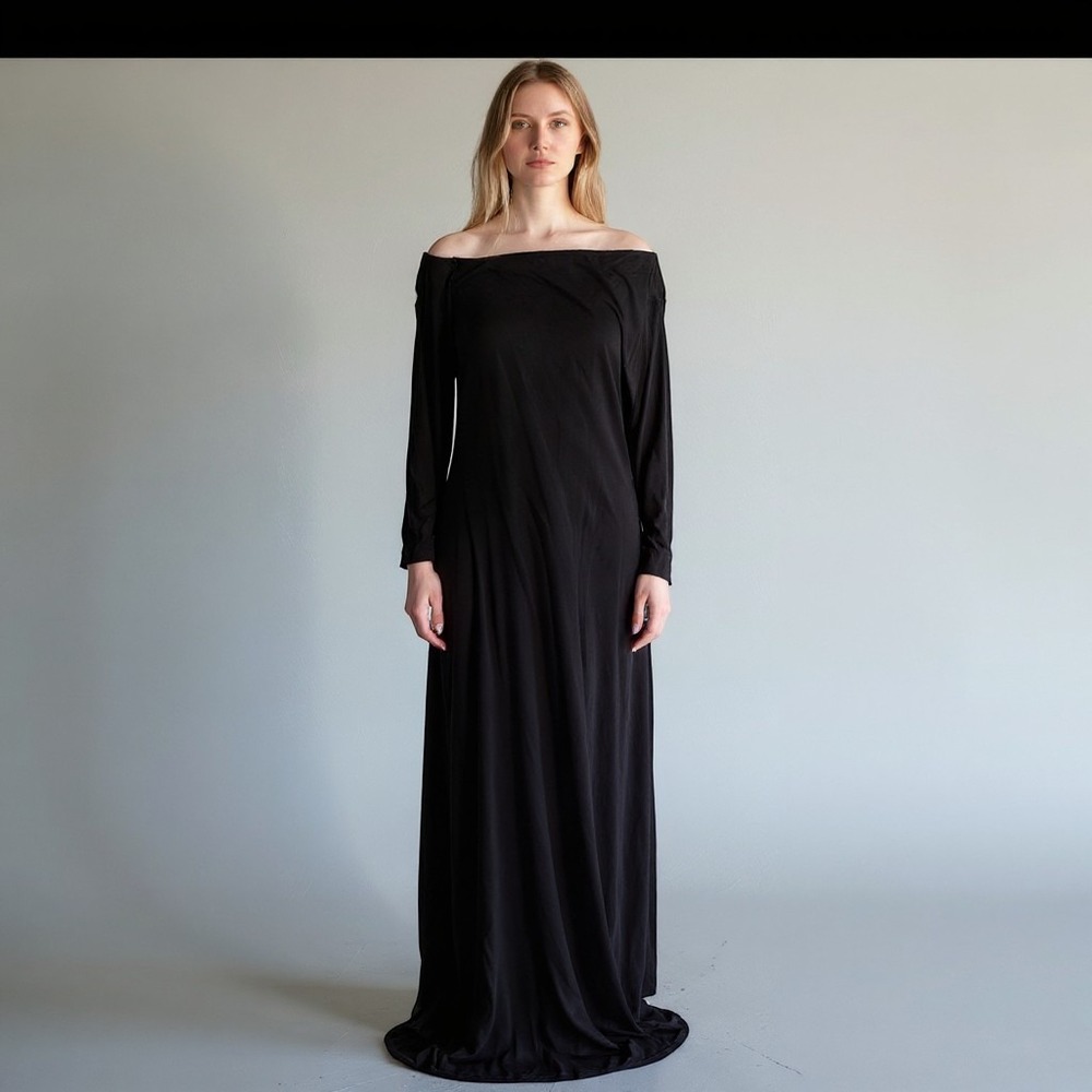 Forever 21 Rebel Moon Netflix Black Off Shoulder Maxi Dress Plus 2X Long Sleeve